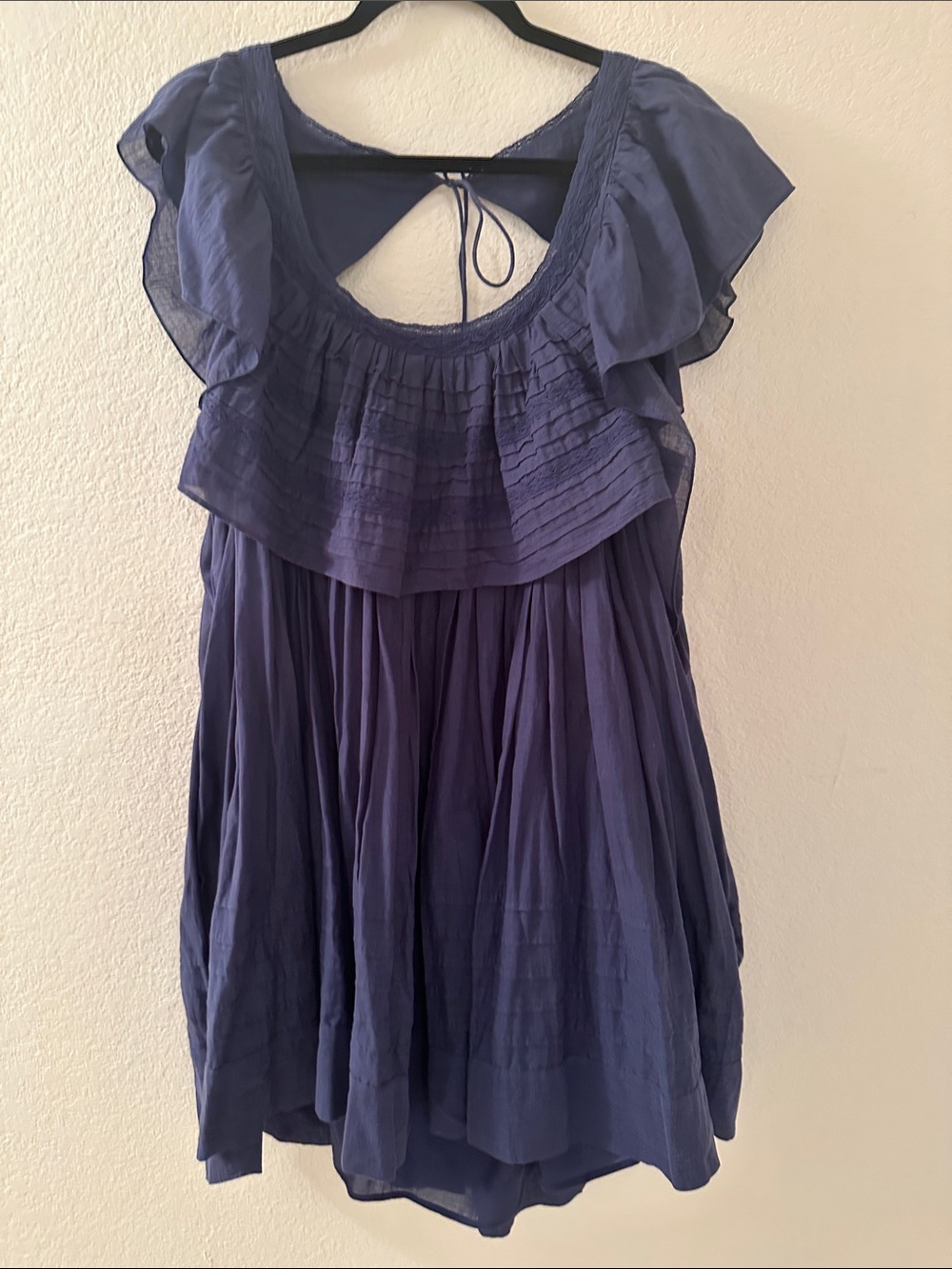 Free People Navy Blue Ruffle Tunic Top